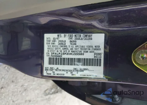 1997 Ford Escort Lx from USA, damaged, VIN 3FALP15P3VR155580